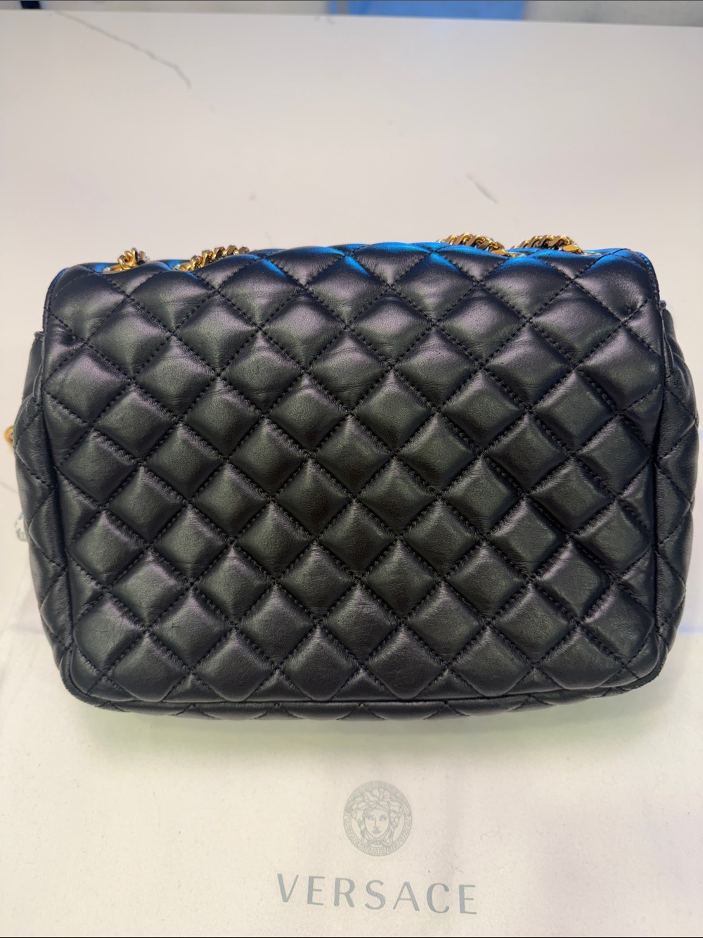 Versace Black Quilted Leather Crossbody with Gold Medallion and Chain - Picture 5 of 14